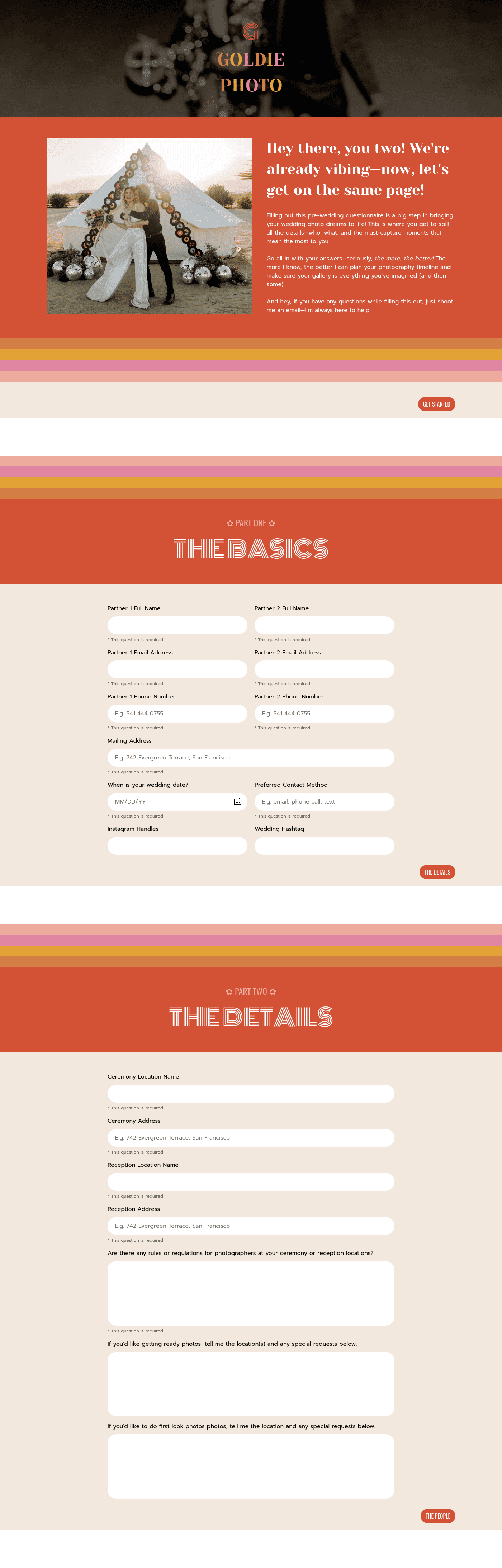 Goldie Onboarding Questionnaire for Wedding Photographers