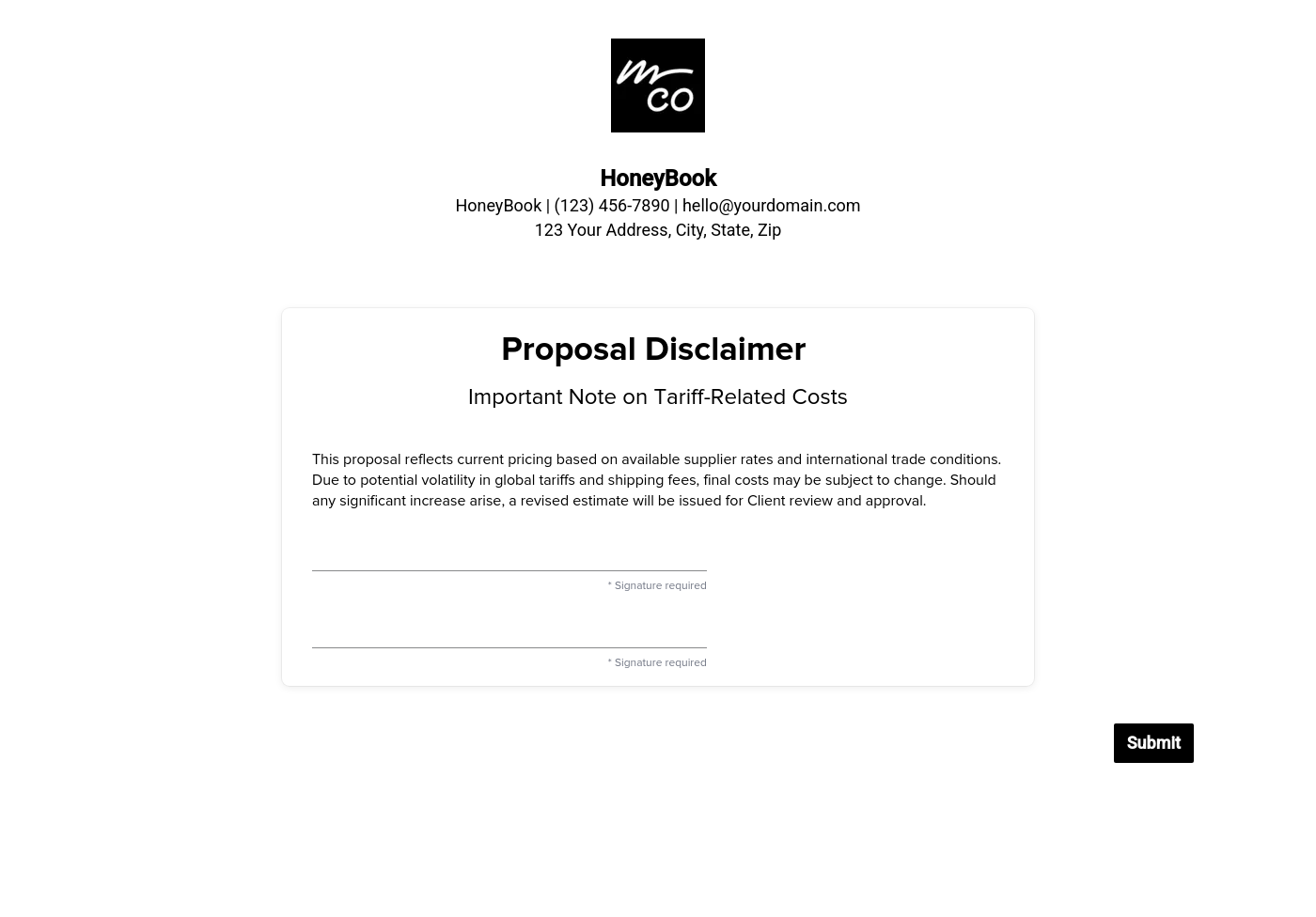 Proposal Disclaimer Language (for Estimates or Bids)