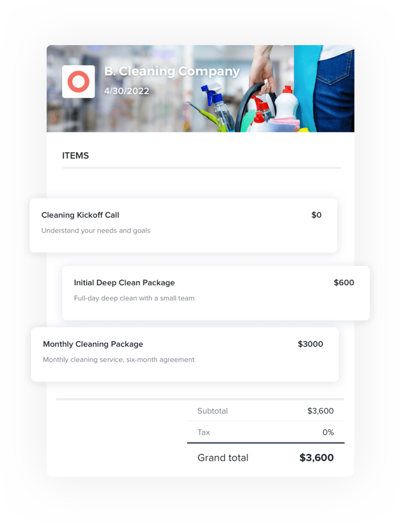 Cleaning invoice template with itemized service packages